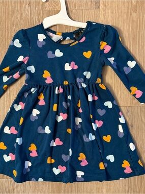 Picapino Girl's Size 12 Months Navy Long SleeveCasual Dress With Heart Pattern